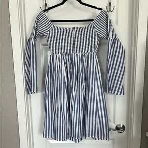 Torrid Blue and White Striped on or off the shoulder Dress